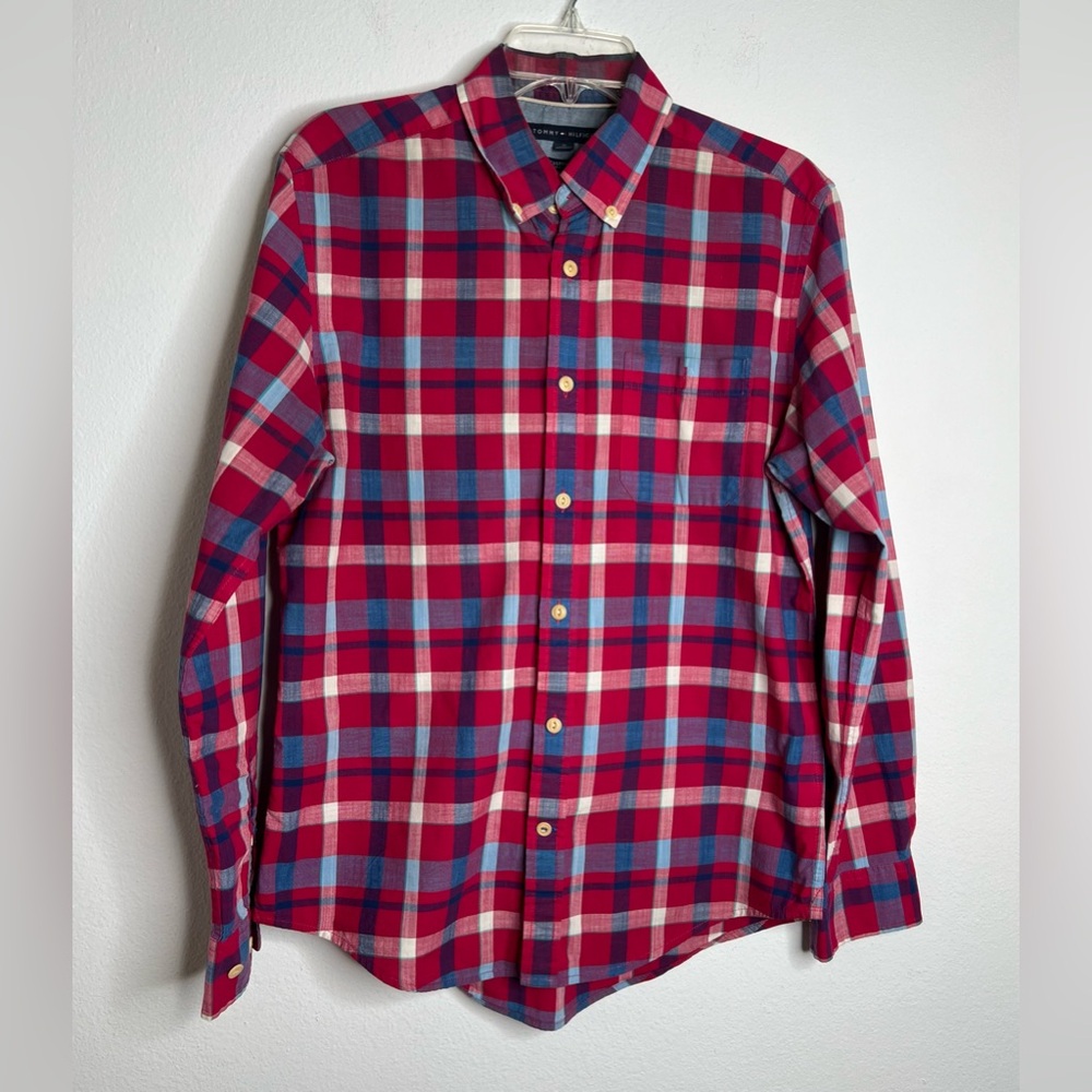 Tommy Hilfiger Custom Fit  Mens Shirt Multicolor Plaid Button Up Size Medium